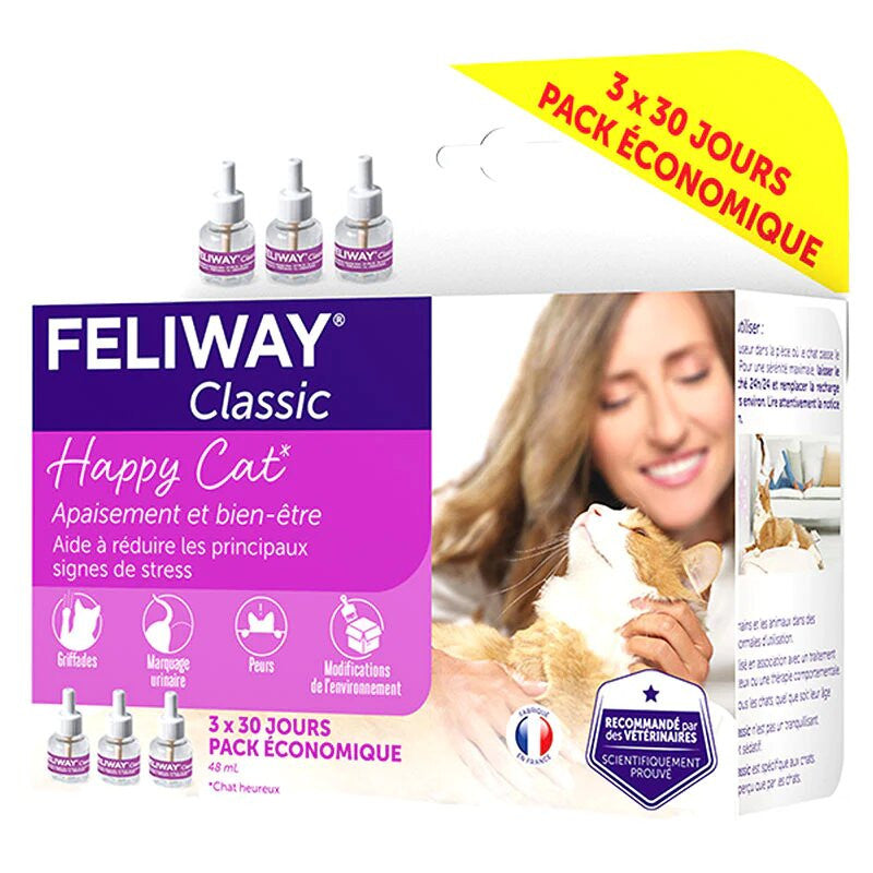 Feliway Classic 3 recharges pour diffuseur Happy Cat