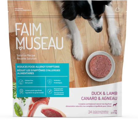 Faim Museau nourriture crue pour chiens Canard et Agneau 6 lb
