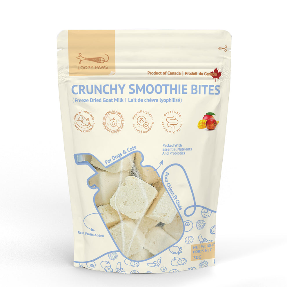 Loopy Paws bouchées croquantes lyophilisées Smoothie Mangue et pomme 30g