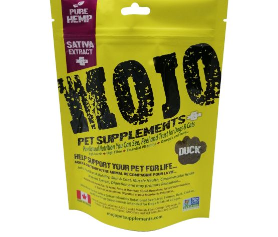 Mojo suppléments pour chats et chiens à base de chanvre saveur de Canard