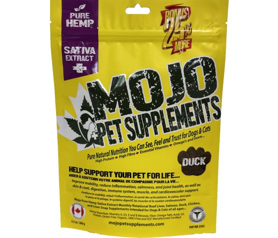 Mojo suppléments pour chats et chiens à base de chanvre saveur de Canard