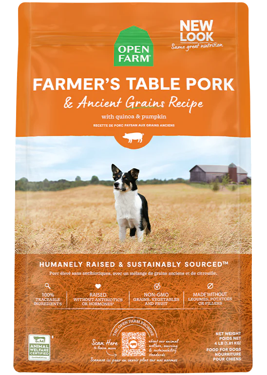 Open Farm Farmer's Table nourriture sèche pour chiens Porc et grains anciens 9.98 kg