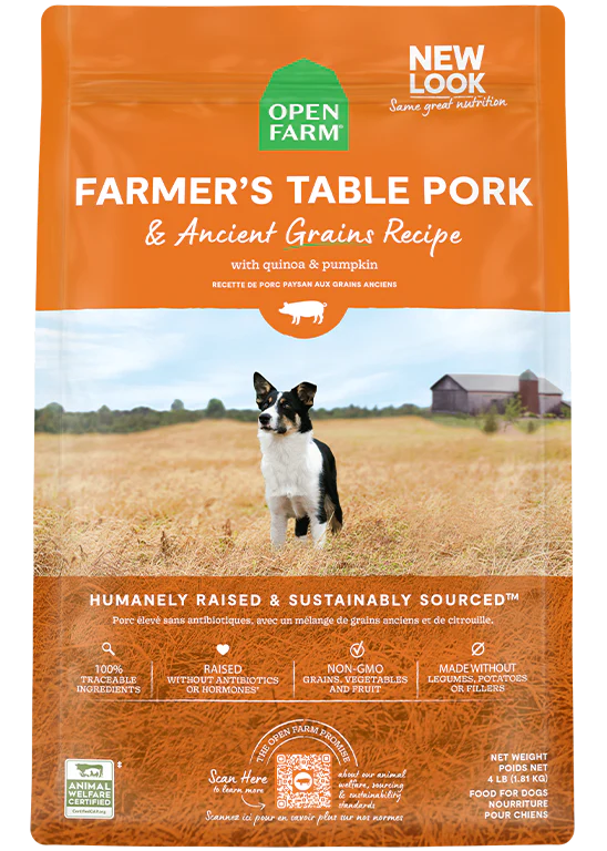 Open Farm Farmer's Table nourriture sèche pour chiens Porc et grains anciens 9.98 kg              ** NOURRITURE SÈCHE NON VENDUE EN LIGNE **