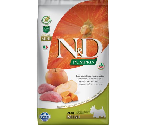 Farmina N&D Citrouille nourriture sèche pour chiens adultes mini Sanglier et pommes sans grains                     ** NOURRITURE SÈCHE NON VENDUE EN LIGNE **