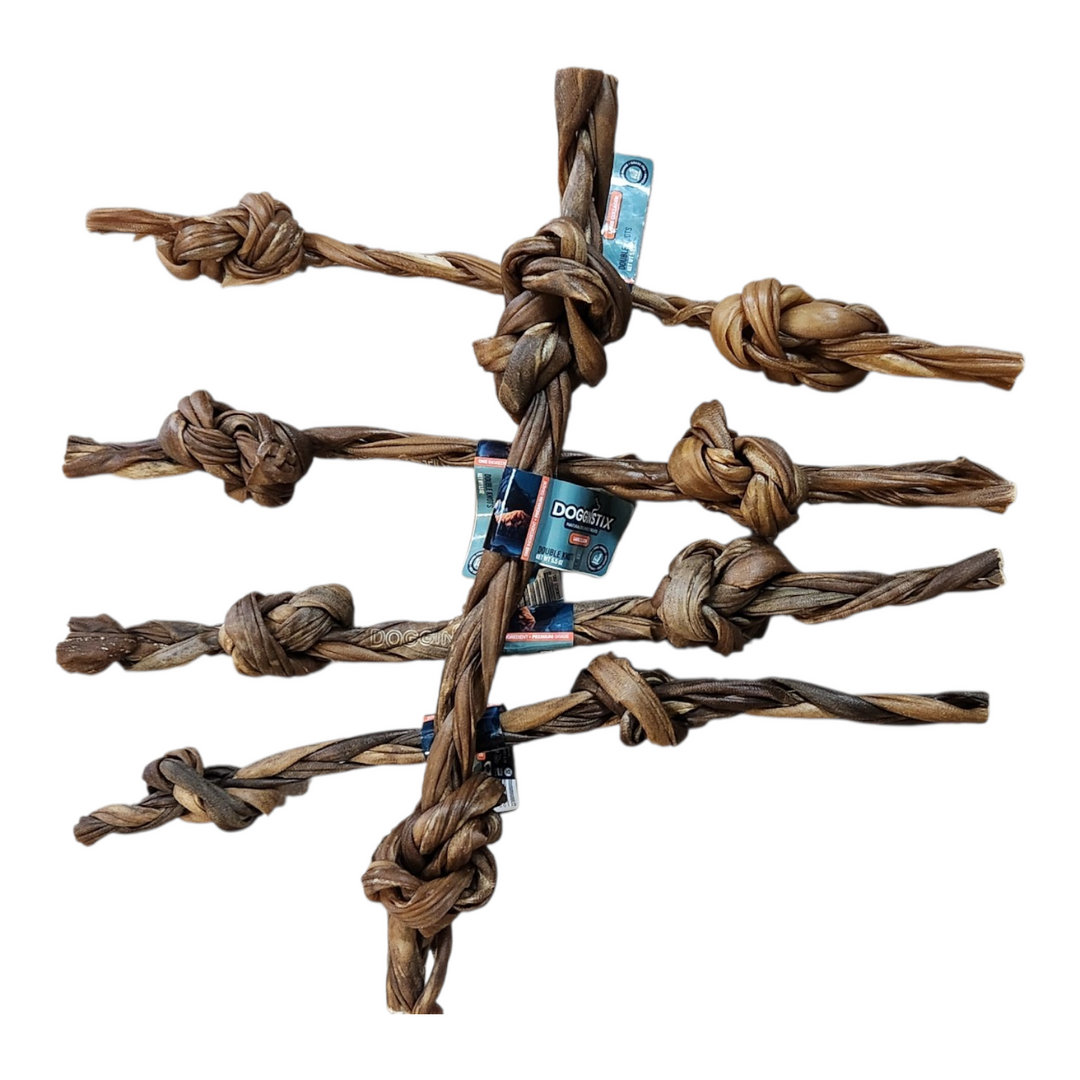 Dogginstix tresse de collagène d'agneau avec double noeuds - Paquet économique 5 pour 4