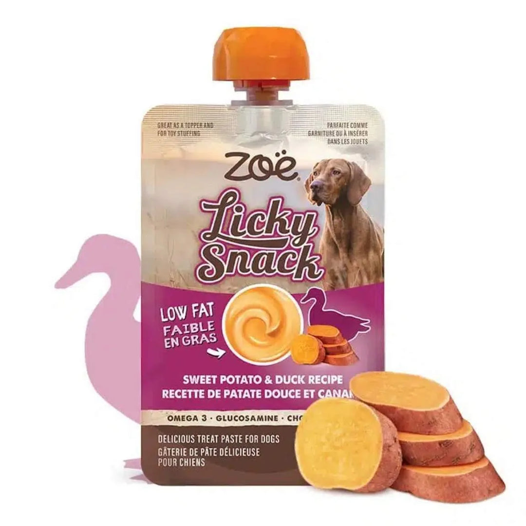 Zoë gâterie à lécher pour chiens Licky Snack patates douces et canard 85g